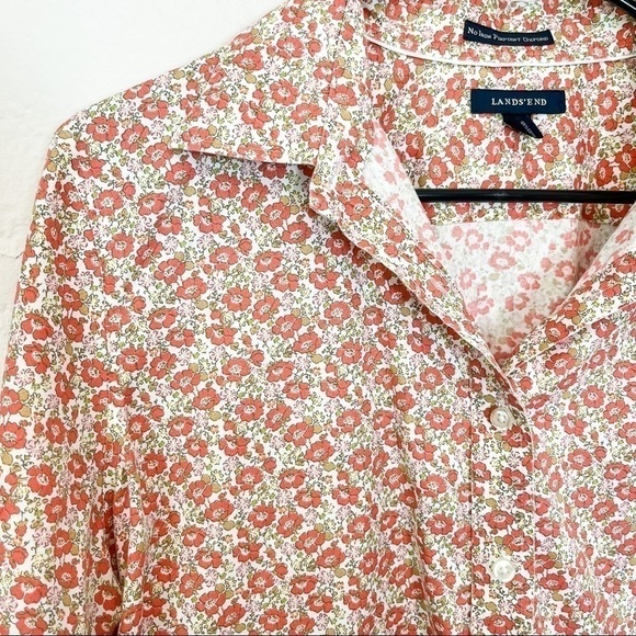 Lands' End No Iron Pinpoint Oxford Floral Button Down - Picture 2 of 5